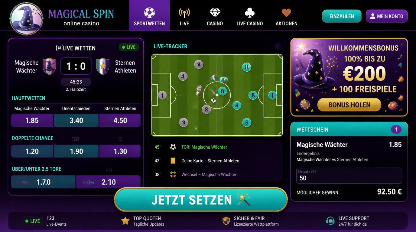 Live-Wetten Interface mit Quotenanzeige und Bonus